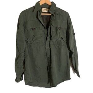 Bass Fish America Dark Forest Green Fishing Shirt L Regular